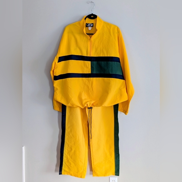 Vintage Other - Vintage Surf Style 90s Set Bright Yellow Windbreaker Pants USA Made L XL